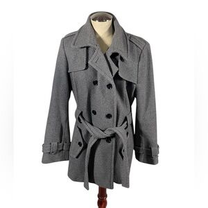 Pea Coat Jacket Women's Double Breasted Wool Lined Old Money Grey Size 16